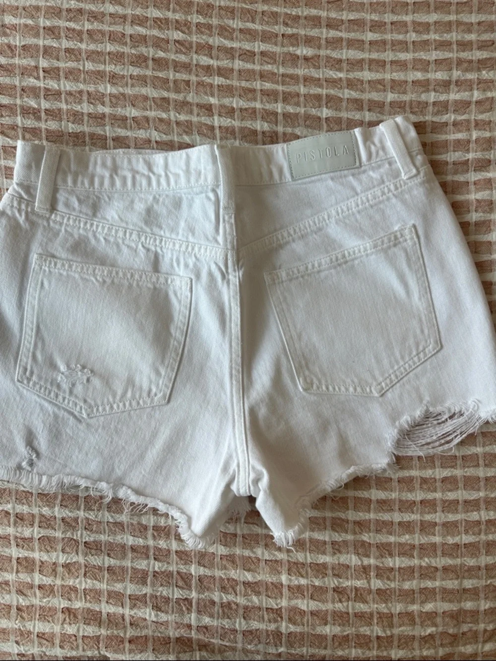 pistola Gigi White Distressed Denim Shorts